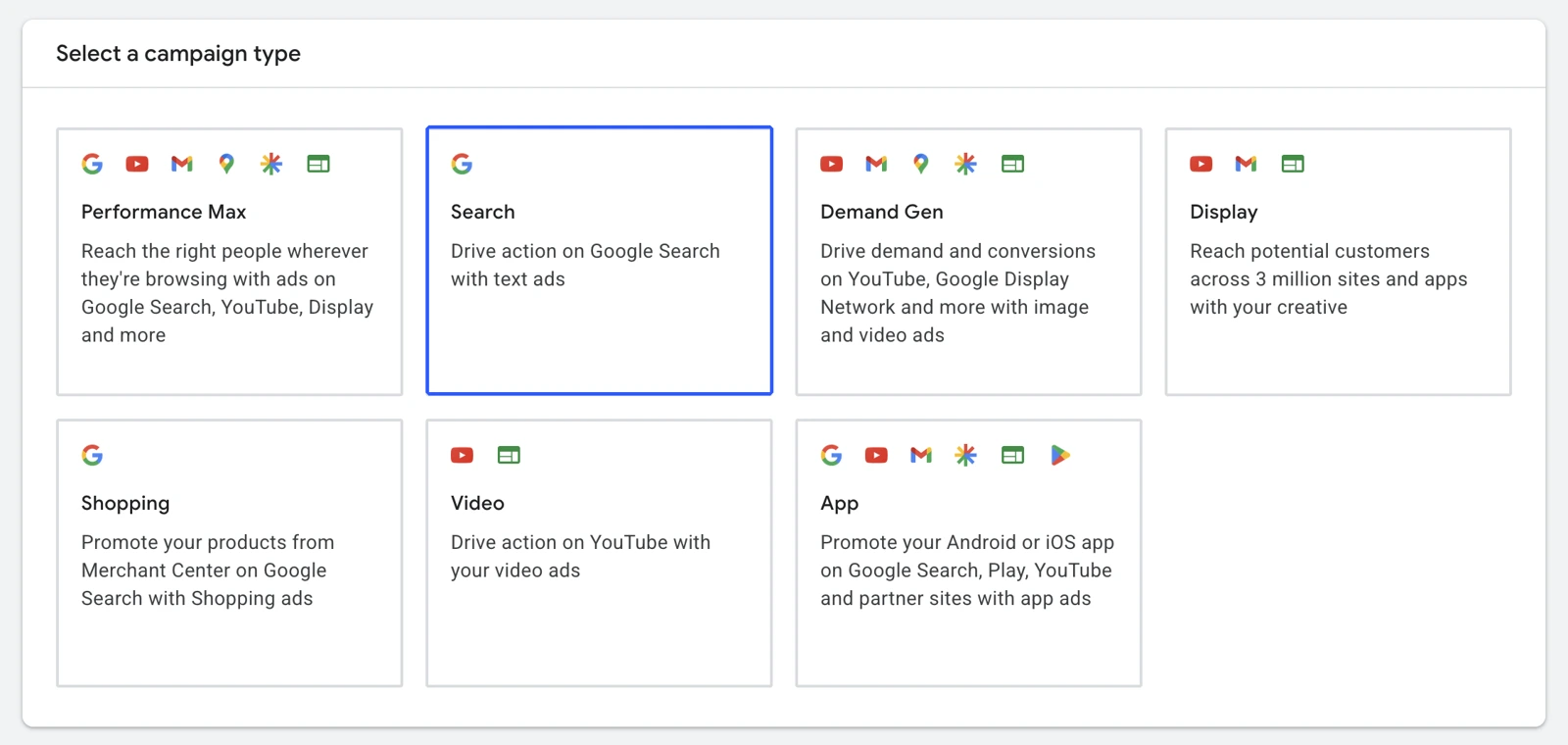 Search is the campaign type used in the video.