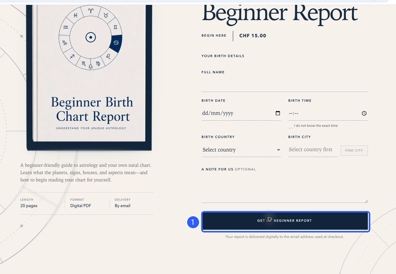 The report's landing page, with its “Get My Beginner Report” button.