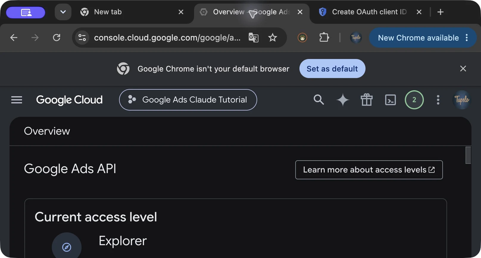 Wait for Current access level to show Explorer before continuing.