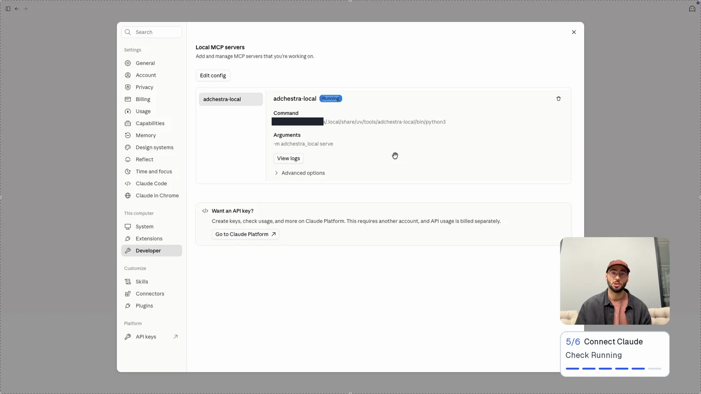 Settings → Developer → adchestra-local.