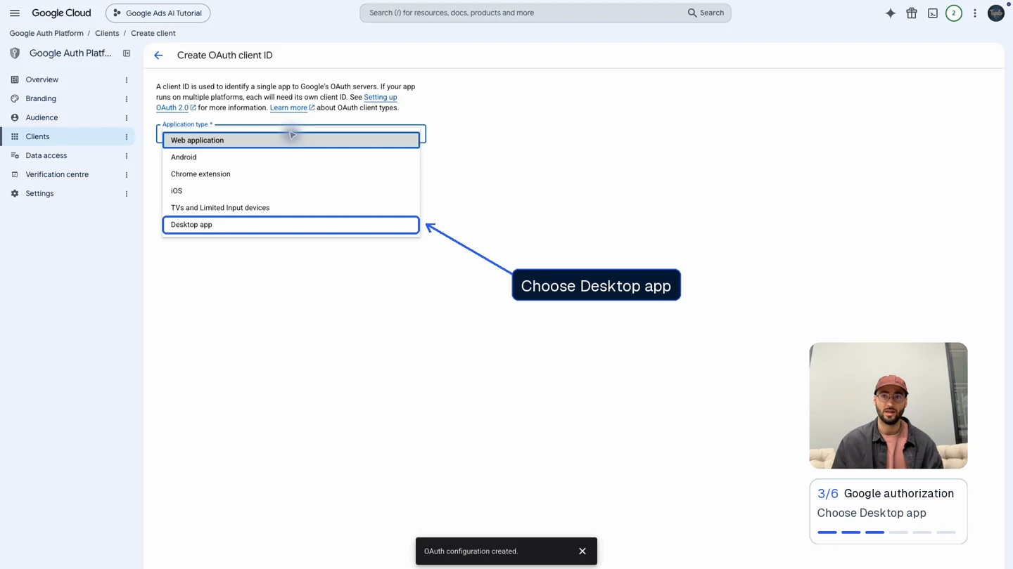 Select Desktop app as the application type.