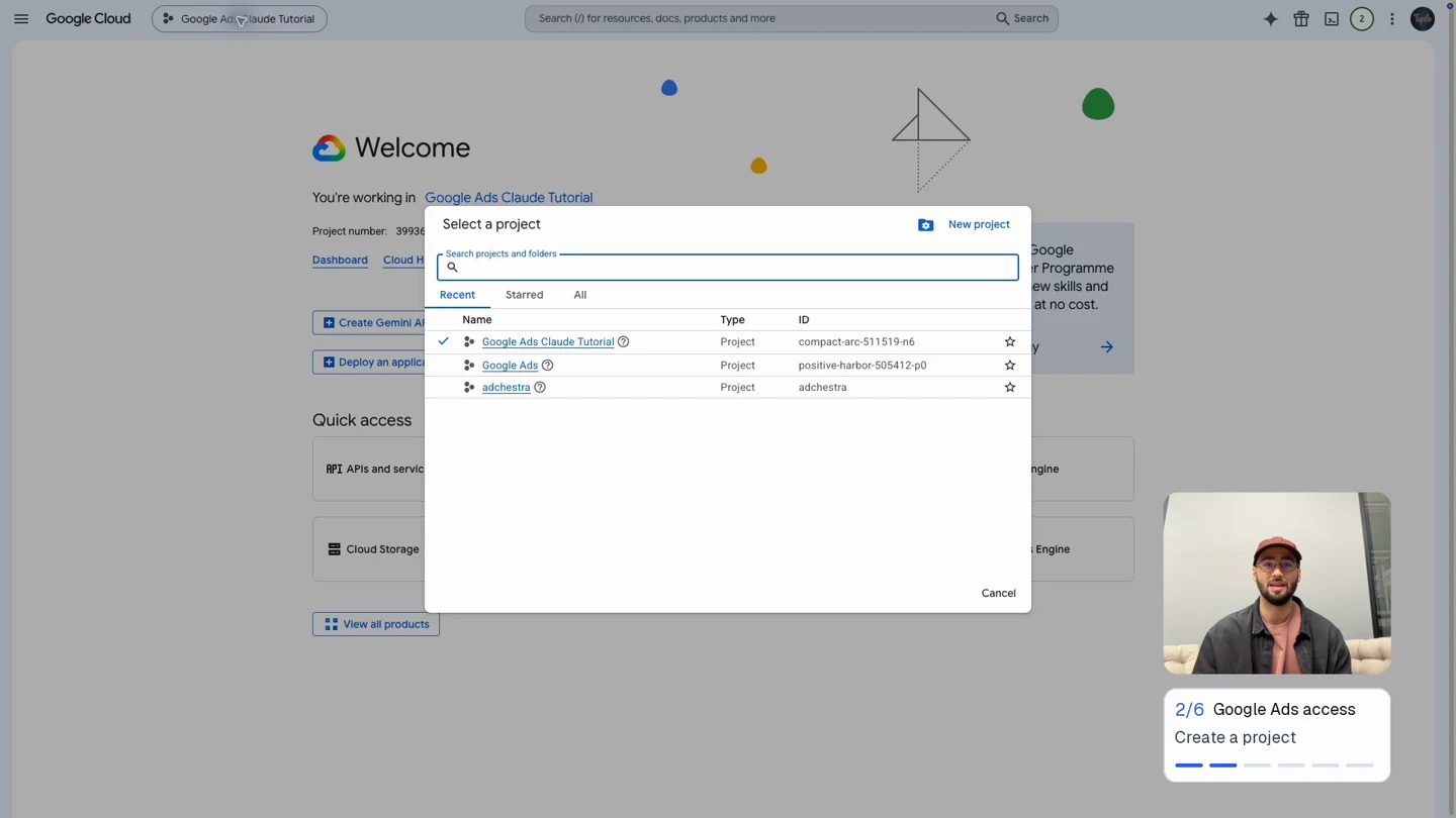 Keep your new project selected for the remaining Google Cloud steps.