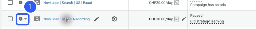 Use the status menu to enable or pause the campaign.